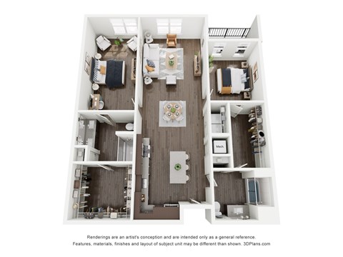 Floor plan for 2 beds, 2 baths, 1432 sqft
